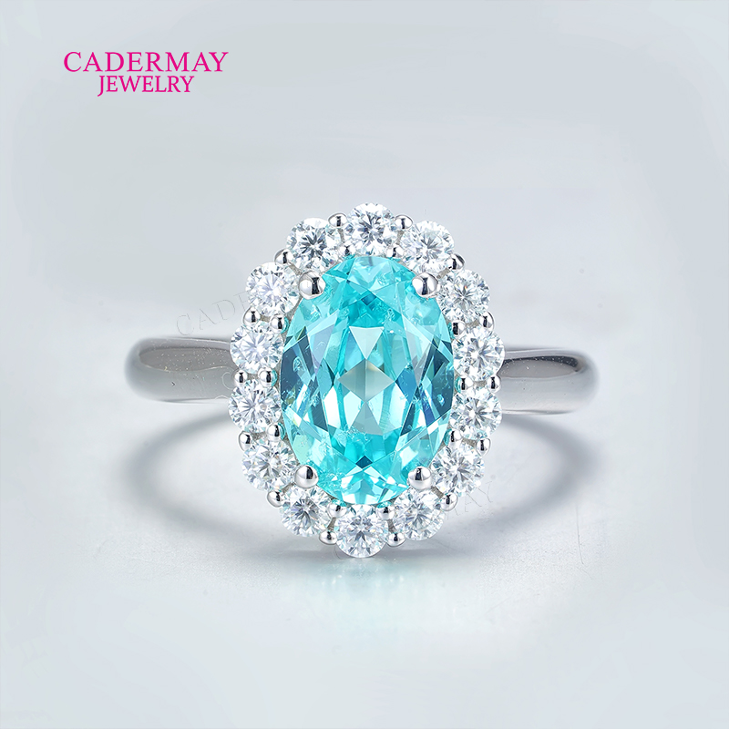Moissanite Ring - Classic Flower 7x10mm Oval Shape Blue