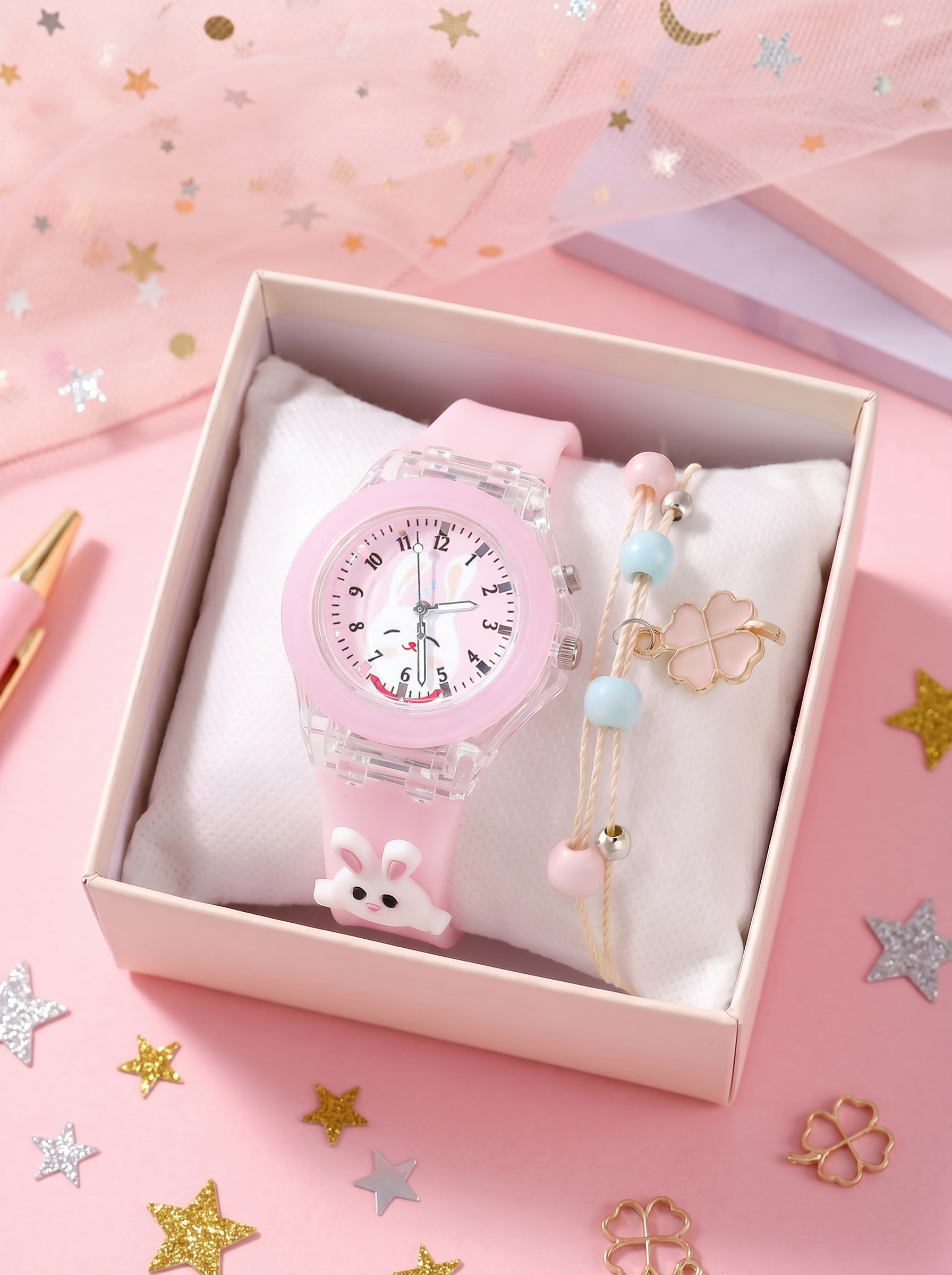 Jewelry Watches For Kids - 1set Kids Bunny Light-Up Watch &