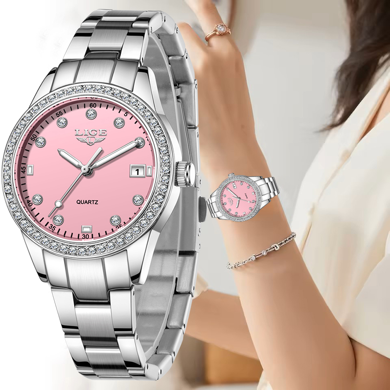 Jewelry Diamond Watches - LIGE Creative Pink Dial Diamond Watches