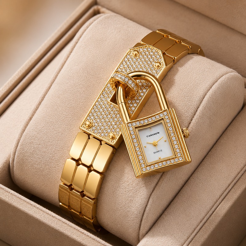 Gold Lock-Shaped Women's Watch - Jewelry Diamond Watches 评论和价格