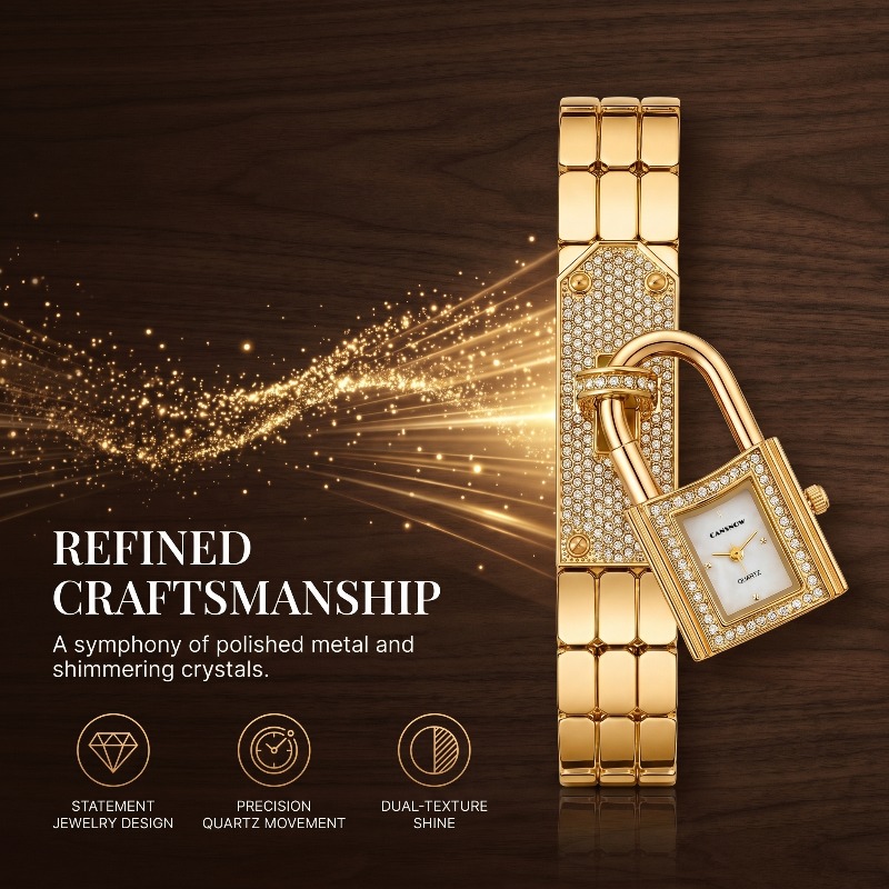 Gold Lock-Shaped Women's Watch - Jewelry Diamond Watches 评论和价格