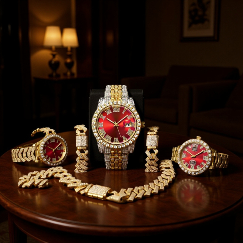 4-in-1 Hip Hop Jewelry Set for - Mystery Jewelry Jar Watches 评论和价格