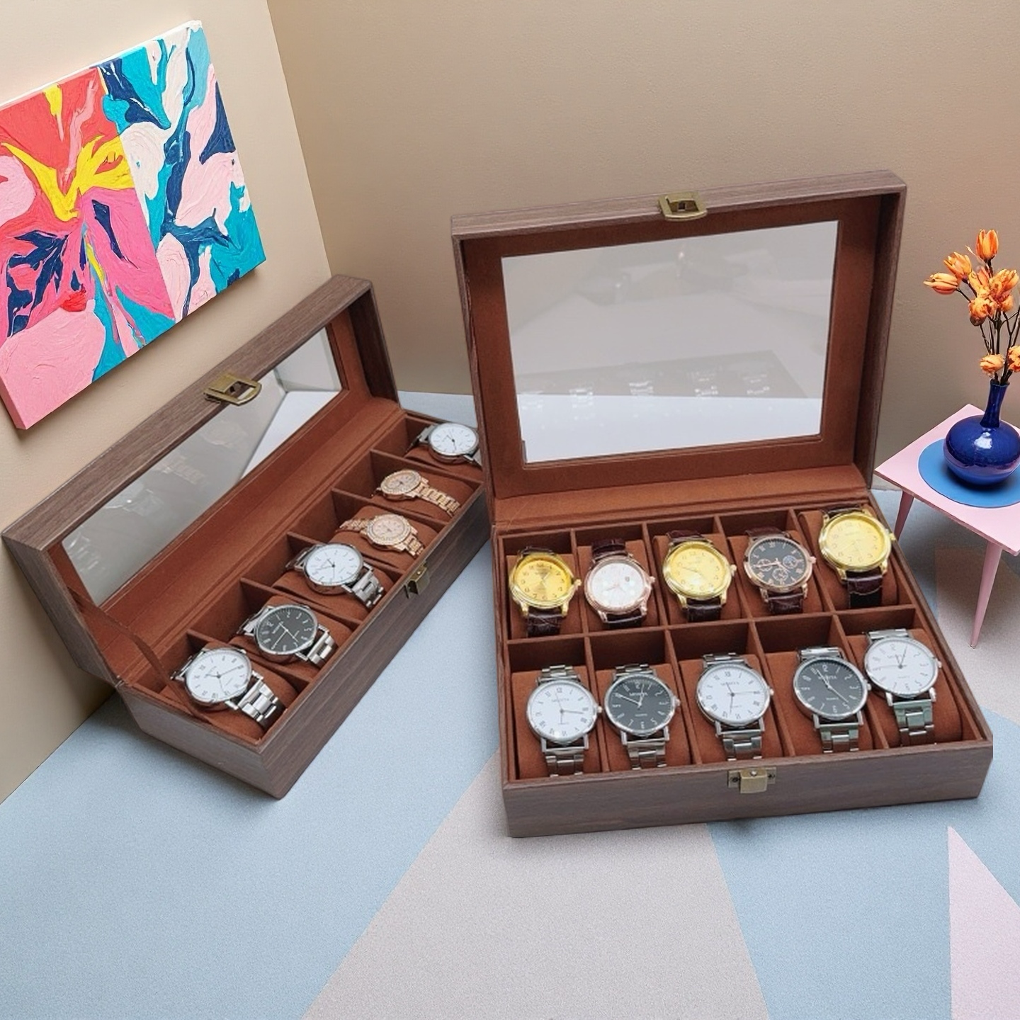 Wood Watch Box 6/10/12 Grids W - Jewelry Box That Holds Watches 评论和价格