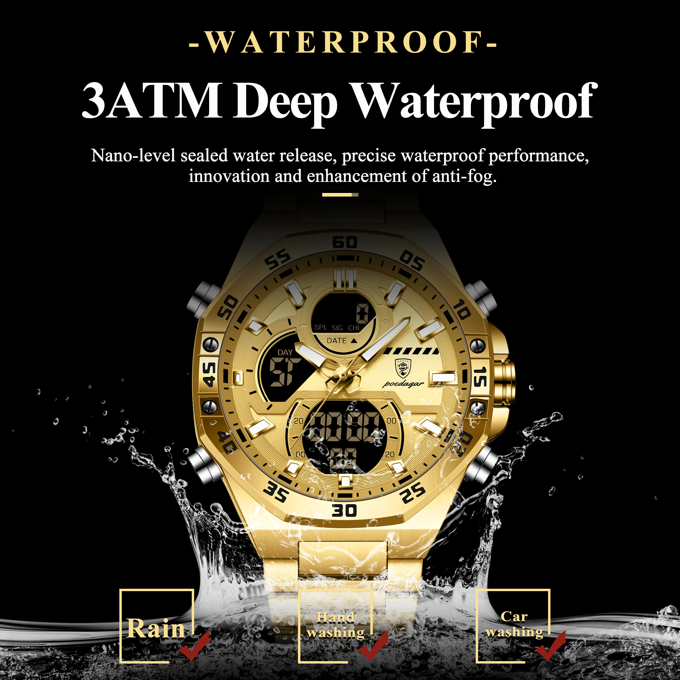 POEDAGAR Sport Men Watch LED W - Jewelry Watch 评论和价格