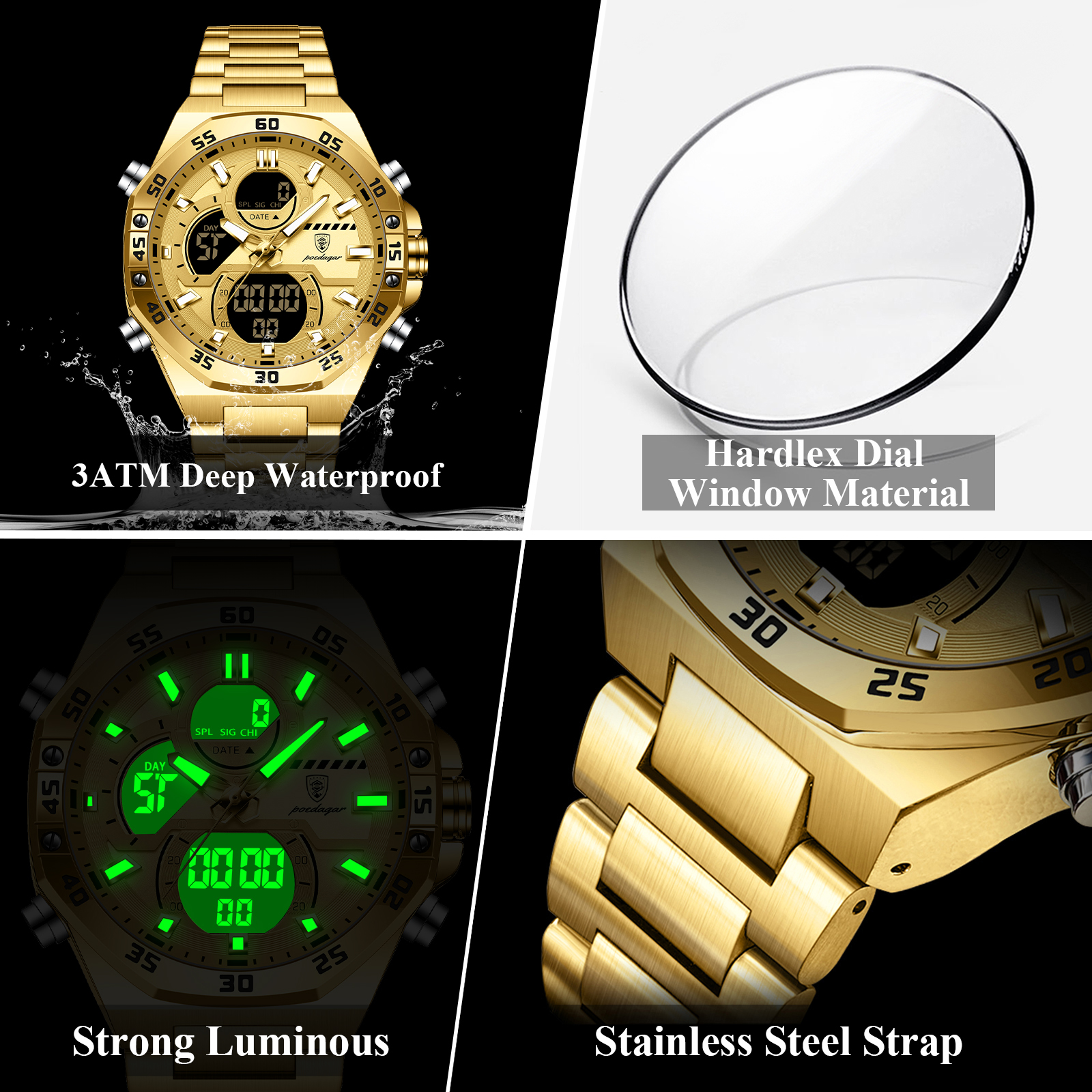 POEDAGAR Sport Men Watch LED W - Jewelry Watch 评论和价格