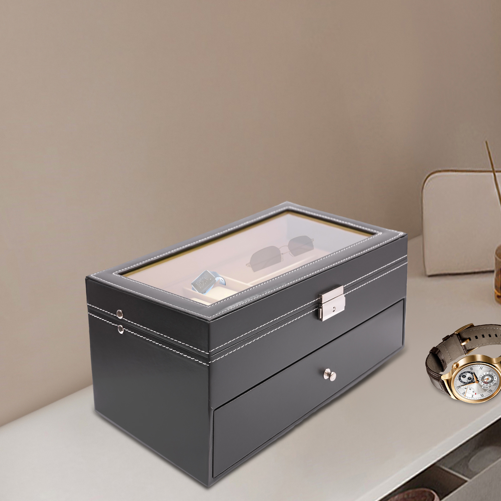 Black 2-Tier Watch Jewelry Dis - Jewelry Box That Holds Watches 评论和价格