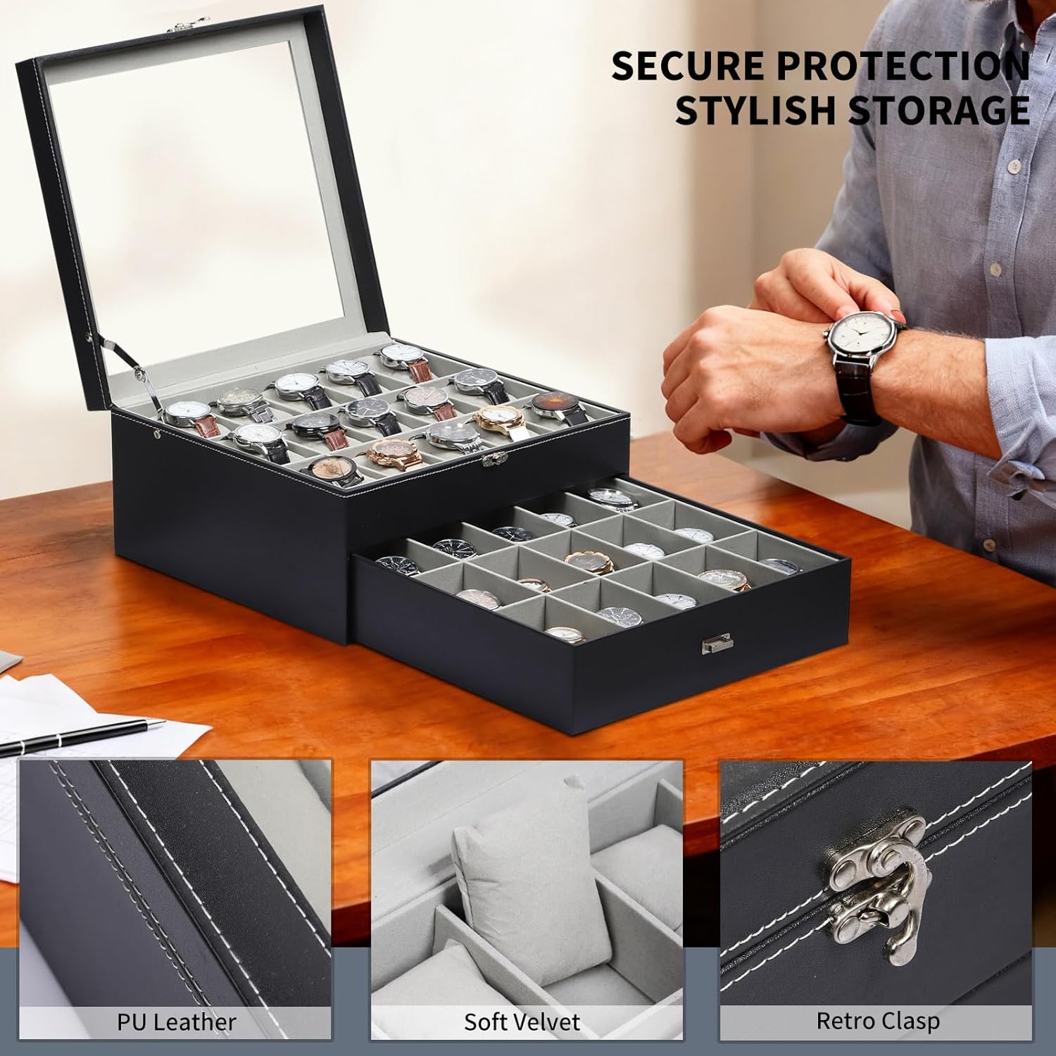Watch Box Organizer with Glass - Jewelry Box That Holds Watches 评论和价格
