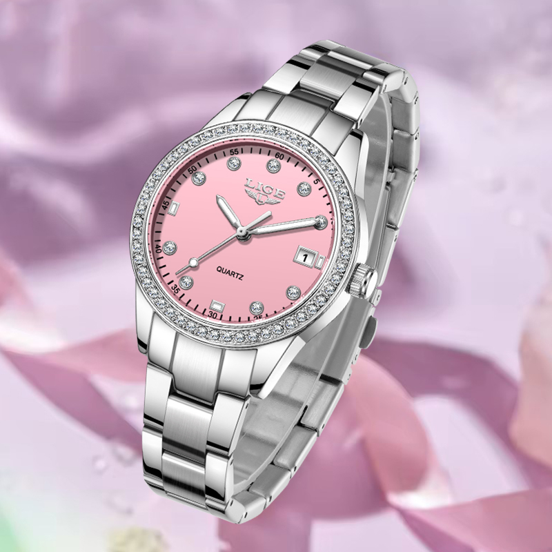 LIGE Creative Pink Dial Diamon - Jewelry Diamond Watches 评论和价格