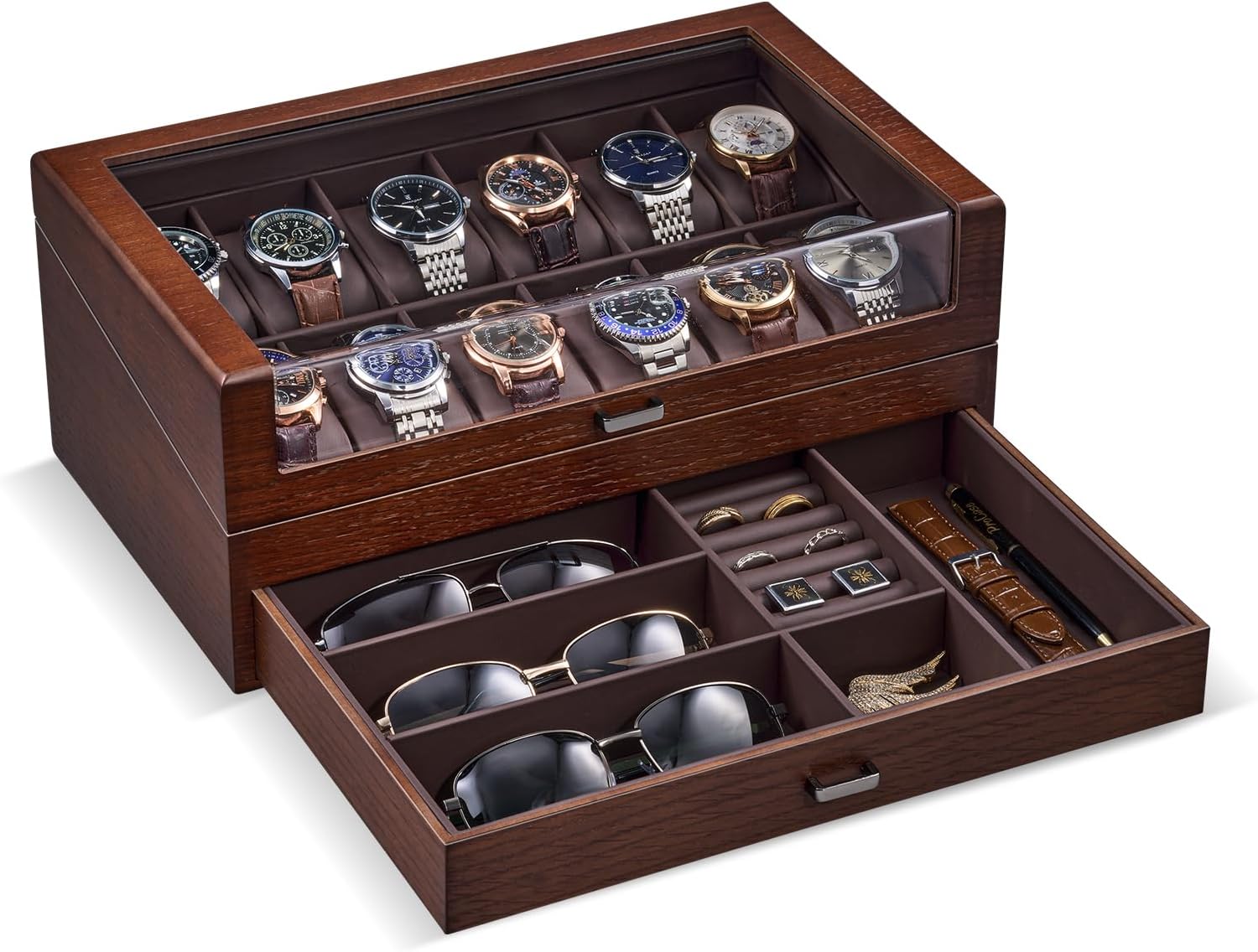 Wooden Watch Box for Men, 2-La - Jewelry Box That Holds Watches 评论和价格