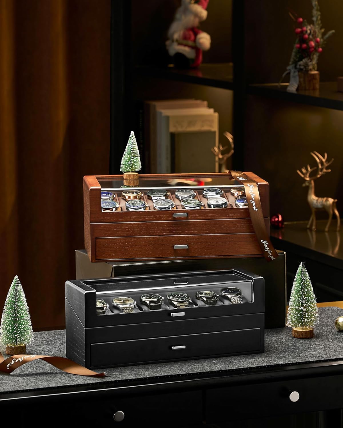 Wooden Watch Box for Men, 2-La - Jewelry Box That Holds Watches 评论和价格