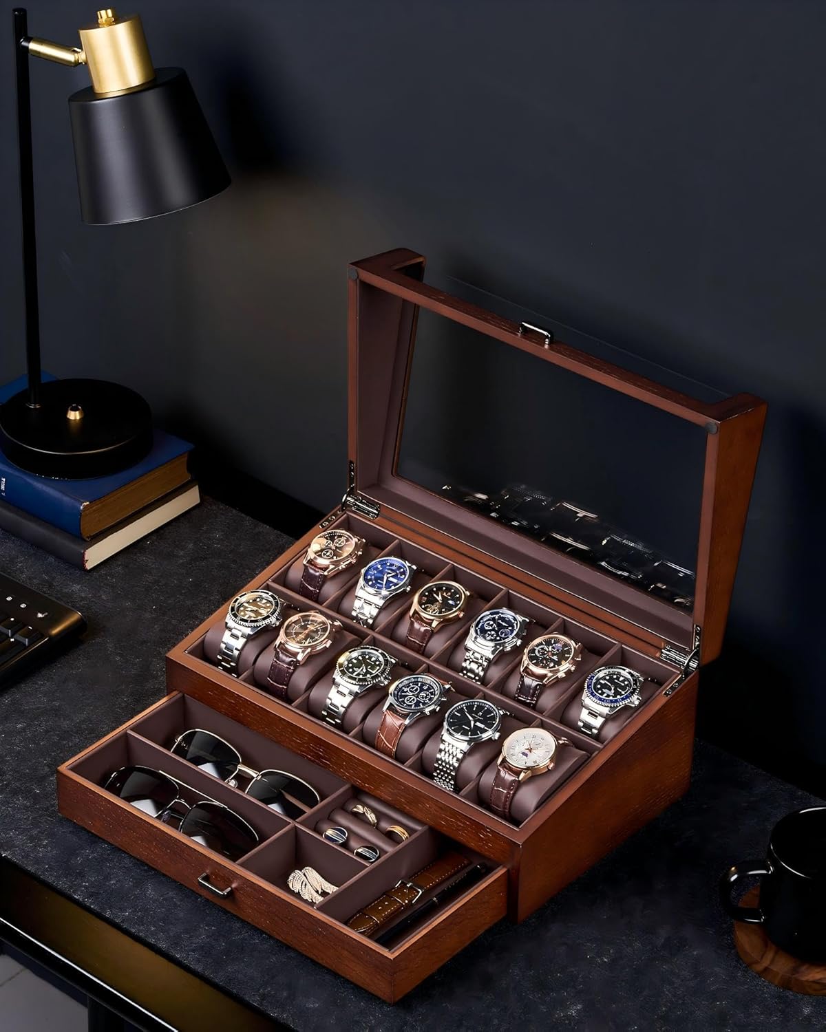 Wooden Watch Box for Men, 2-La - Jewelry Box That Holds Watches 评论和价格